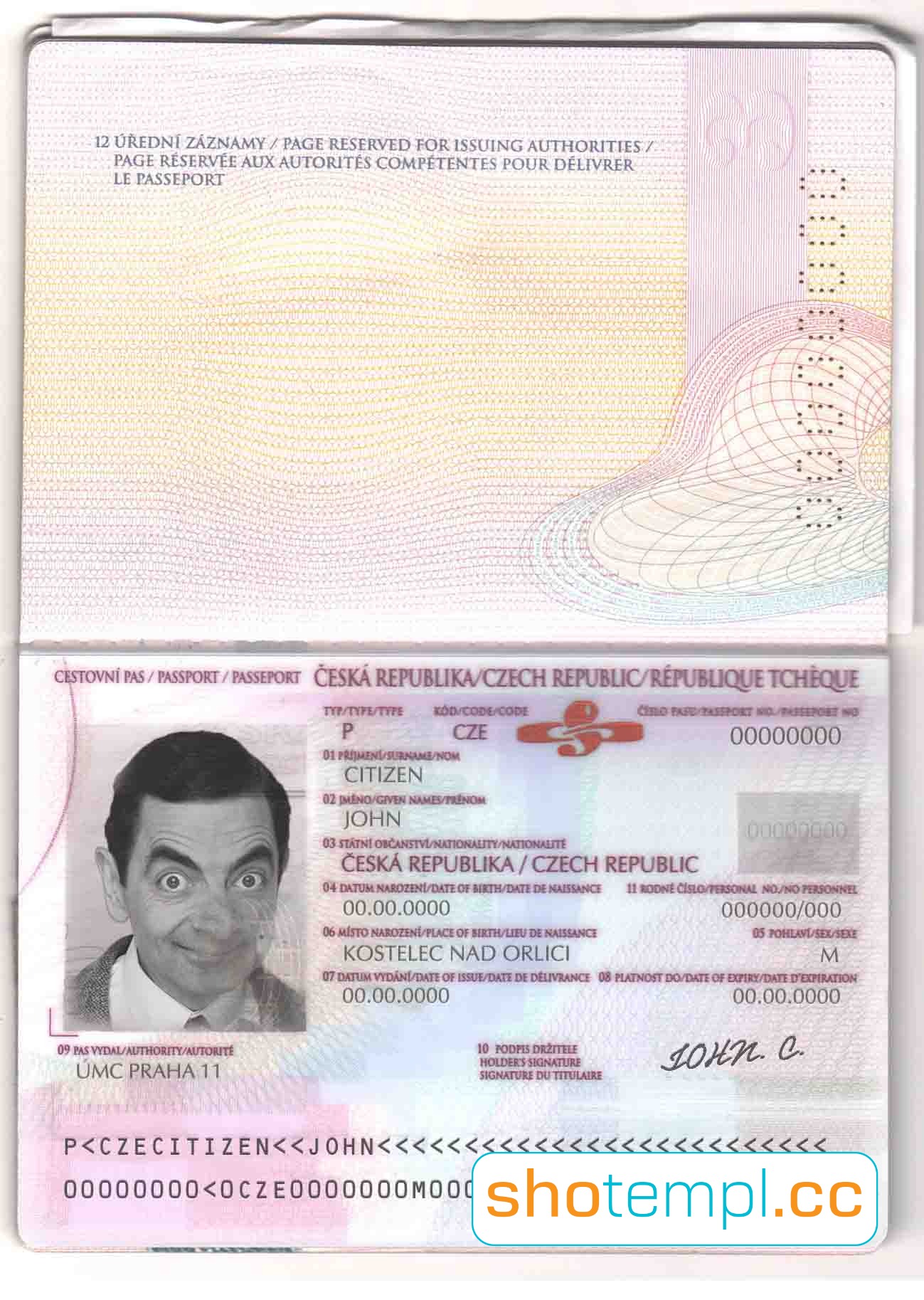 Czech Republic Passport PSD Template